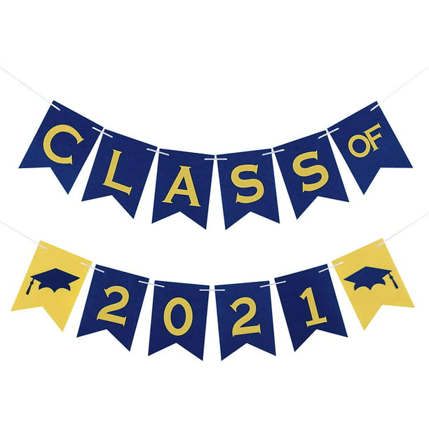 2021 Graduation Banner Blue and Yellow Felt Class Of 2021 Banner Decorations for High School,College,Nursing,Doctor 2021 Graduation Party Decoration Supplies 